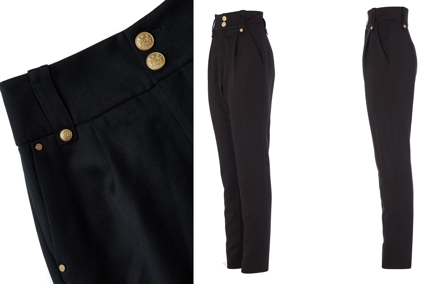 Holland Cooper High Waisted Peg Trousers in Black Barathea